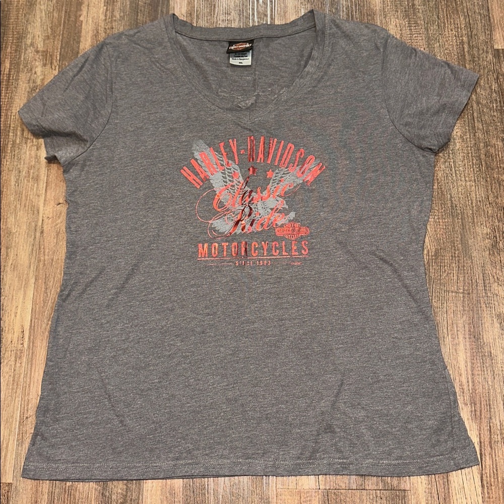 Harley Davidson T-Shirt Womens 3XL Gray Motorcycle Vneck Short Sleeve Shirt